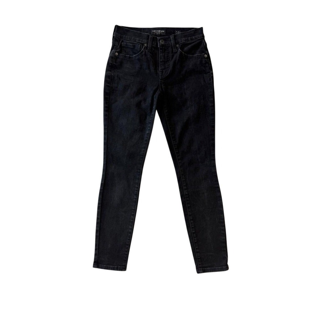Lucky Brand Ava Skinny Ankle Jeans Women 0/25 Black MidRise Gothic Vtg Wash